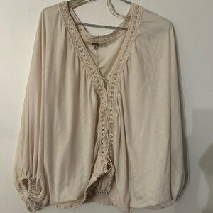 Gimmicks  Boho Cream Lace-Trimmed Women's Top. Medium